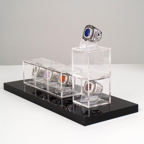 Championship Ring Display Case, Clear Tournament Championship Ring Holder Box, Acrylic Display Easel Box and Stand Holder for Baseball Softball Championship Rings Cheer Leading Rings, 10Pcs