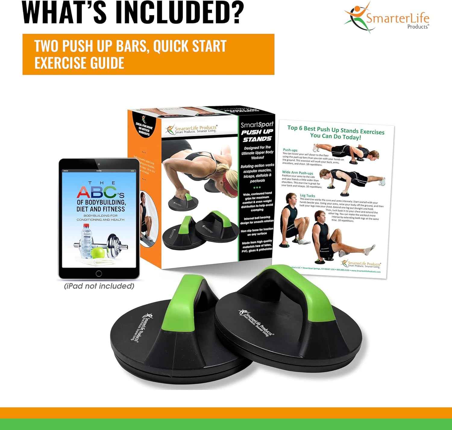 SmarterLife Push-Up Bars for Men & Women - Non-Slip Handles with Comfort Grip & Workout Guide