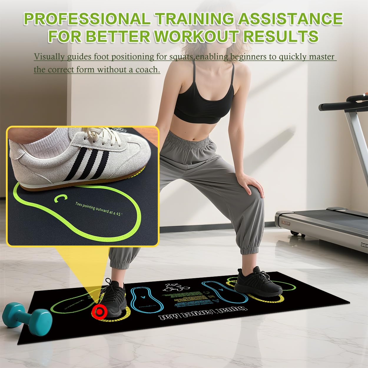 Exercise Mat Perfect for Squats, Leg and Ab Workouts, Squat guide mat, Squat Step Position, Squat Mat Knee Mat Lightweight and Portable for Men and Women