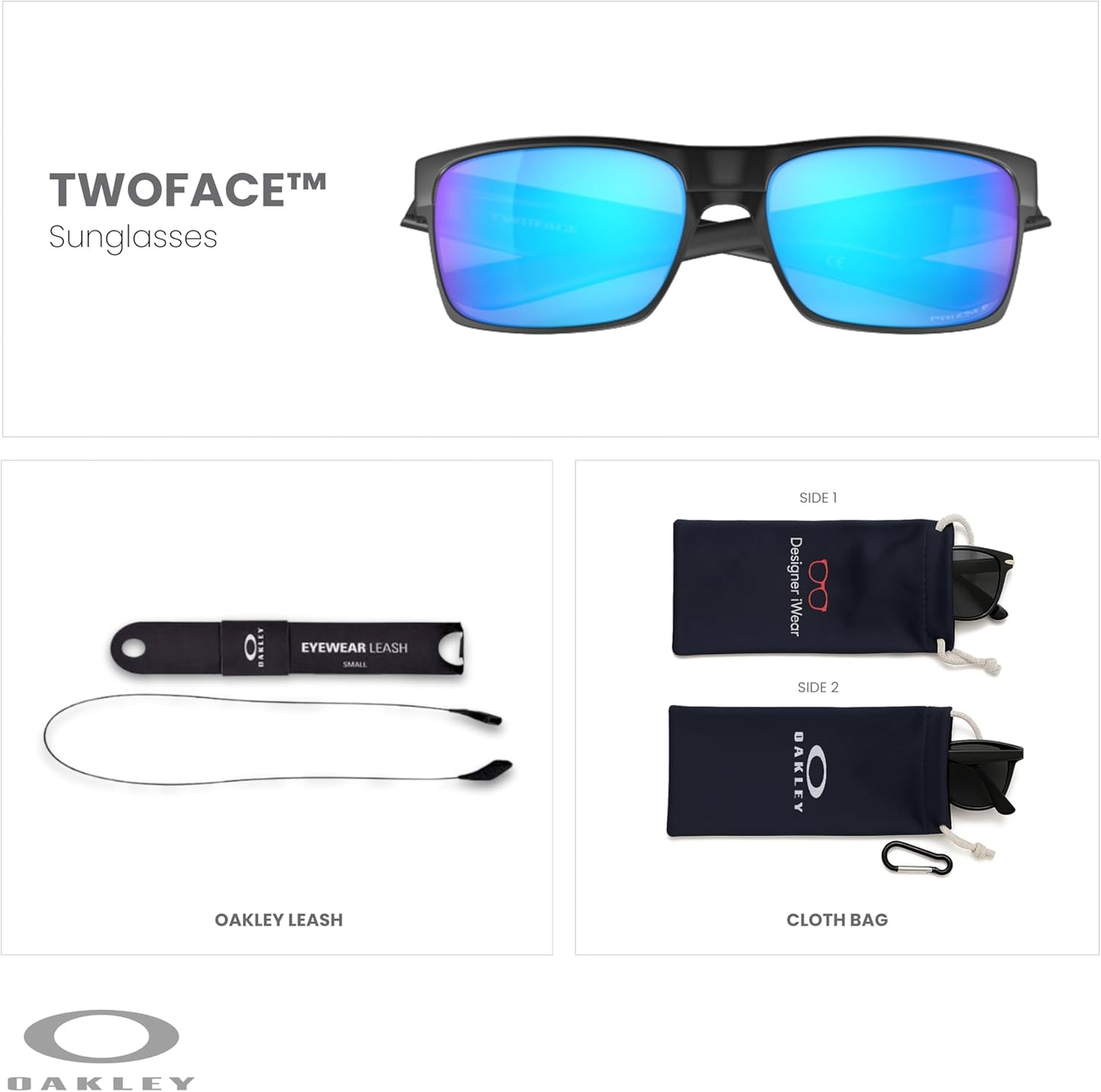 OAKLEY Twoface OO9189 Square Sunglasses For Men+ Bundle Accessory Leash Kit, Microfiber Pouch