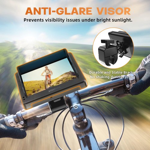 Bicycle Rear View Camera with 8000mAh Rechargeable Battery, 4.3''Waterproof HD 1080P Monitor with Sunshade, 3Mins Installation Bike Camera for Mountain, Ebike, Road Bike