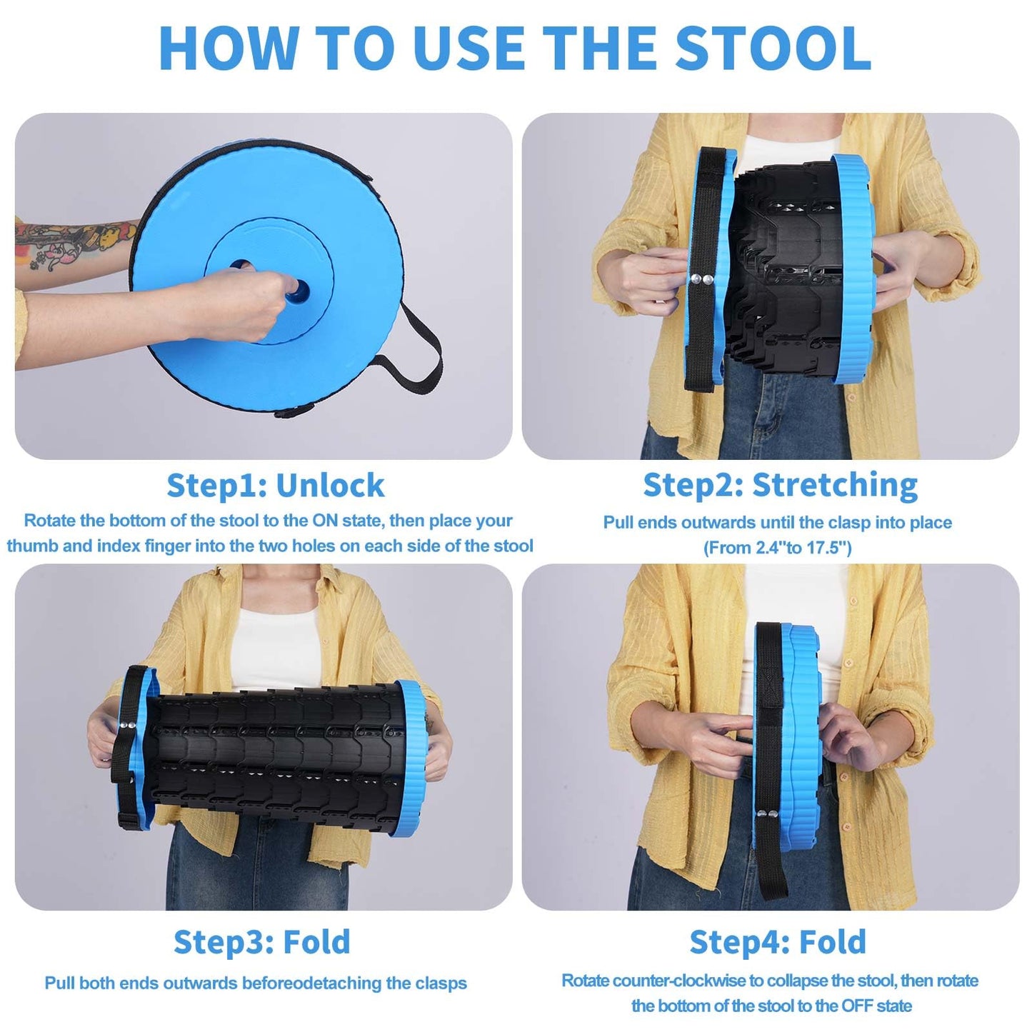 gnisbis Upgraded Collapsible Stool, Folding Chair with Switch Lock - Prodable Camping Stool with Load Capacity 400lbs, Retractable Collapsible Stool for Camping Fishing Hiking