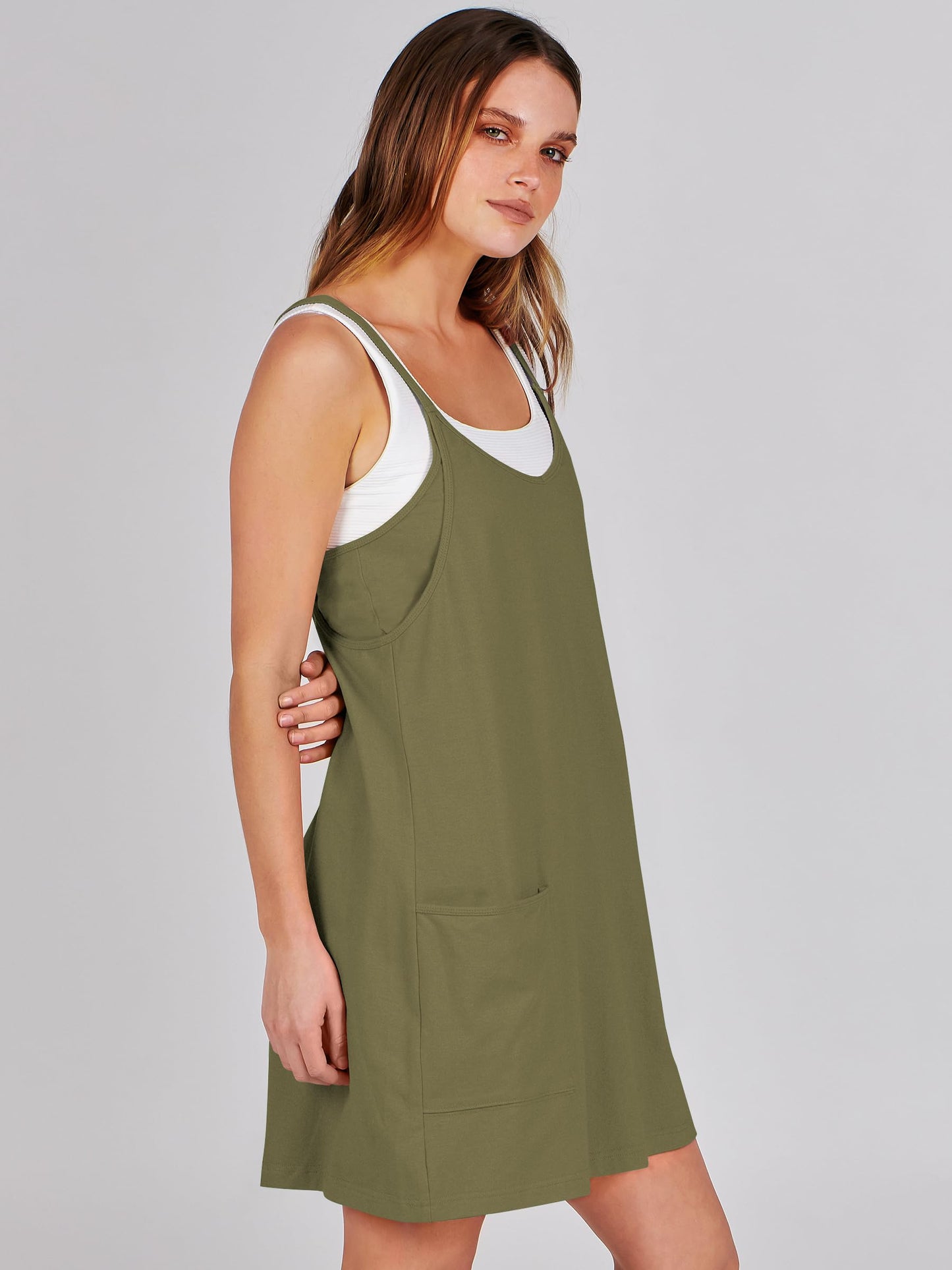ANRABESS Women Athletic Dress Summer Tennis Workout Active Sports Mini Romper Dress Built in Shorts Travel Vacation Clothes Army Green Large