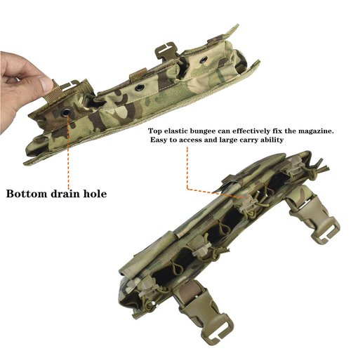 Elastic Quadruple Pack Mag Pouch Tactical Magazine Pouch with Utility Pouch Hook-and-Loop on The Back (CP)