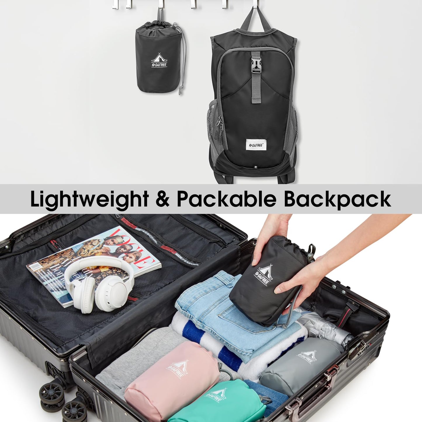 G4Free 10L Hiking Backpack, Lightweight Small Hiking Daypack Small Outdoor Travel Foldable Shoulder Bag