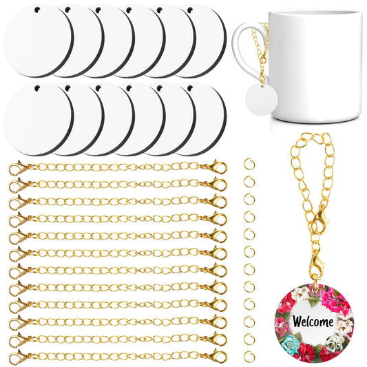 12 PCS Blank Cup Charms for Tumbler, Gold Sublimation Charm Accessories, Initial Name ID Charm Tumbler Handle Charm for DIY Craft