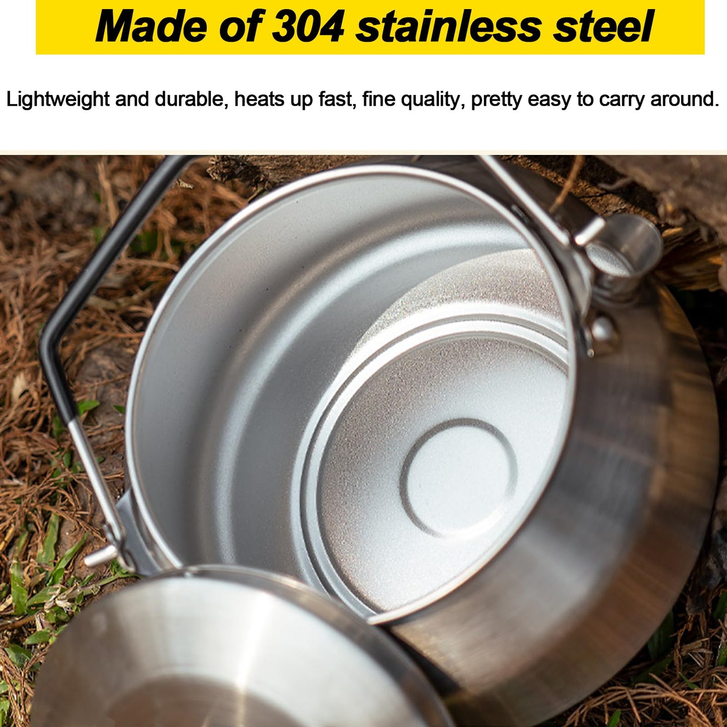 VEADOOLLY Camping Kettle Outdoor Campfire Camp Kettle, 1L Stainless Steel camping tea kettle Coffee Pot, Portable Lightweight Teapot Fast Heating Boiling Water, Ideal for Hiking Picnic Travel, Silver