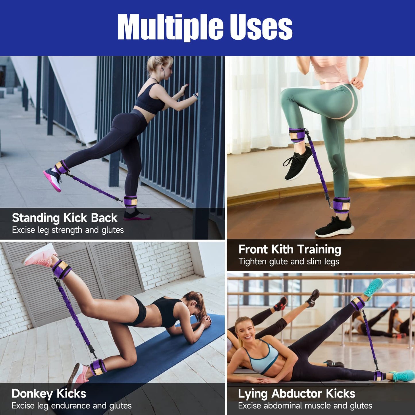 Ankle Resistance Bands with Cuffs for Leg Booty Butt Lift Workout Equipment - Kickbacks Hip Leg Glute Fitness Training Exercise Bands with Ankle Cuffs for Men Women