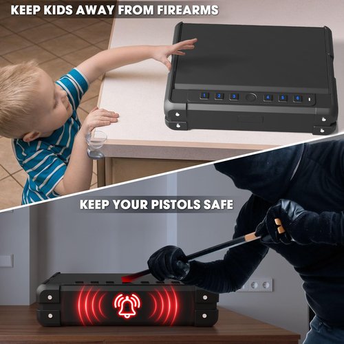 Upgraded 14LB Heavy Duty Biometric Gun Safe for 3-4 Pistols, Quick Access Pistol Safe with USB-C Port and Backlit Digital Keypad, Portable Handgun Safe with Mute Mode for Home Bedside Car