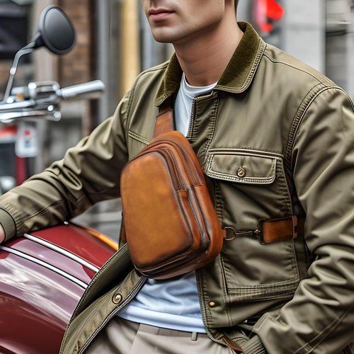 NIUCUNZH Genuine Leather Sling Bag, Handmade Vintage Crossbody Shoulder Bags Small Travel Pack for Women and Men Brown