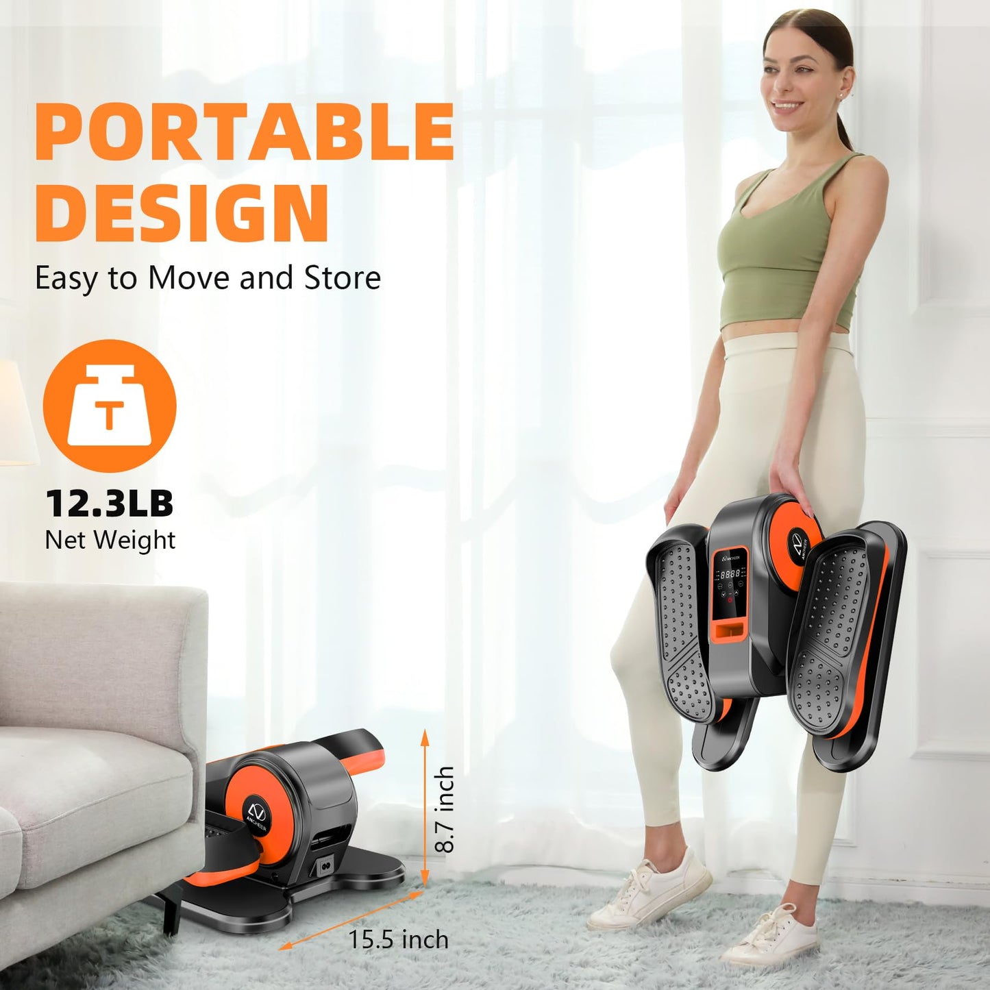 ANCHEER Under Desk Elliptical Machine, Foot Exerciser While Sitting , Ellipse Leg Exerciser for Seniors with 12 Adjustable Speeds, Exercise Equipment for Home,Orange