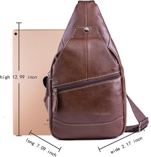 Chrysansmile Genuine Leather Sling Bag - Black Crossbody Backpack for Men & Women