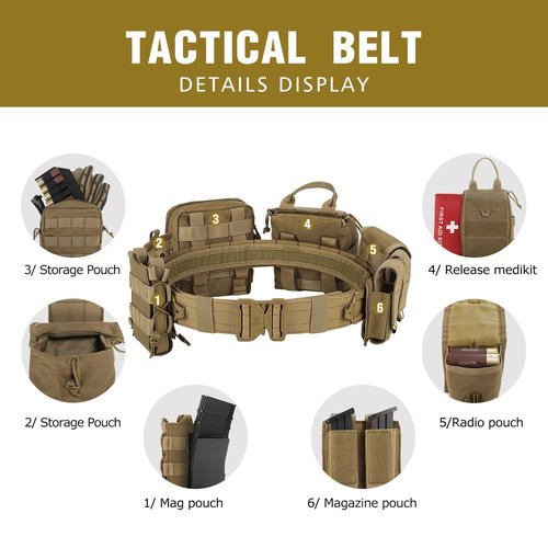BOMTURN Tactical Battle Belt with Pouches Accessories Law Enforcement Duty Belts Combat Belt Military Utility Police Belts 8ps