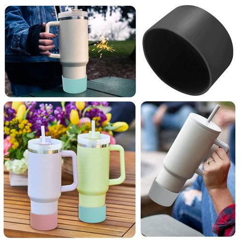Seimneire 2 Pcs 3 Inch / 75mm Black Water Bottle Boot, Silicone Sleeve Bumper, Accessories Bottom Protector for 20oz 30oz 40oz Tumblers