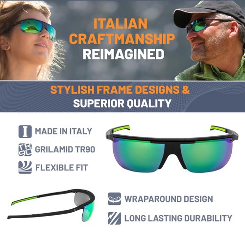 POPTICALS PopArt Foldable Polarized Sunglasses for Men & Women – Sports Eyewear - Matte Black/Grey, Green Lens