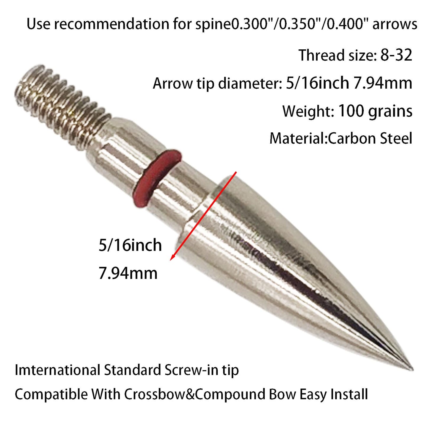 Archery Field Points Practice Field Tips100/125/150/200/300 Grains Archery Target Practice Hunting Broadheads Points Arrow Tip for Recurve Compound Bow Standard Threaded Screw-in Arrow (100)