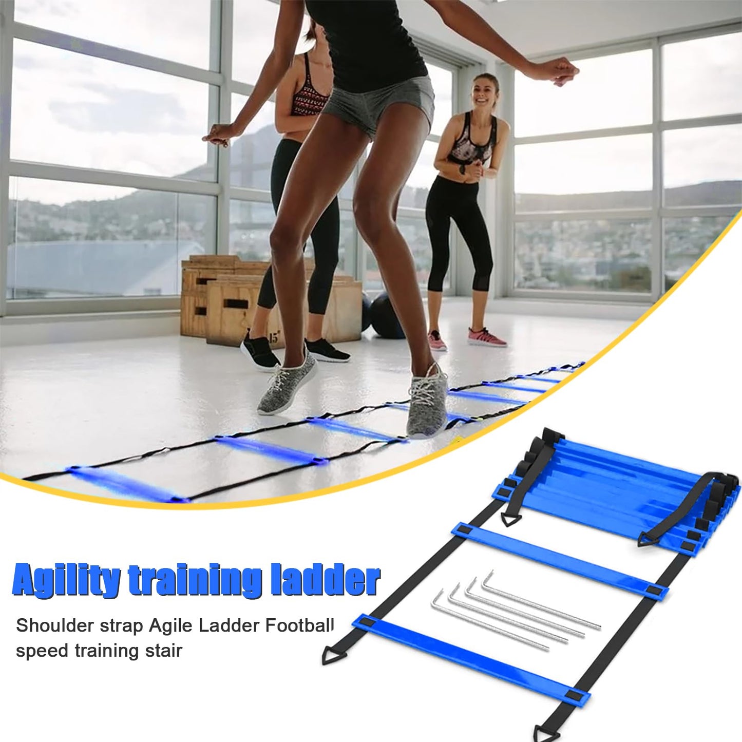 Football Training Equipment | Speed Agility Training Set, Including 1 Agility Ladder, 4 Steel Piles,12 Disc Cones ,1 Resistance Umbrella .| for Athletes/Sports Including Football & Basketball(Blue)