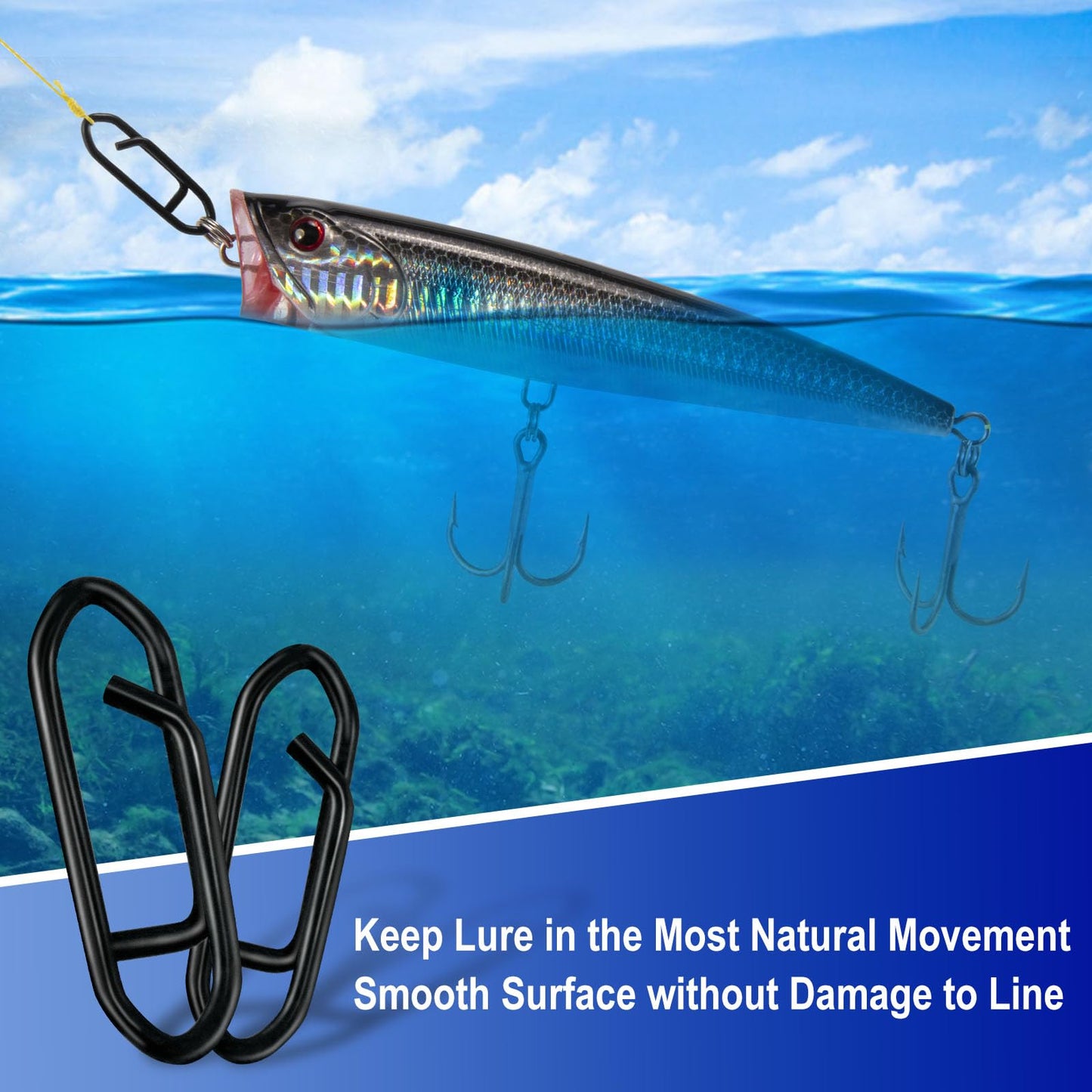 Alwonder 50-Pack Fishing Stealth Power Speed Clips, High Strength Stainless Steel Speed Clips for Fishing Lures Quick Change, Freshwater Saltwater Crankbait Popper Lures Quick Snap Connector 25LB