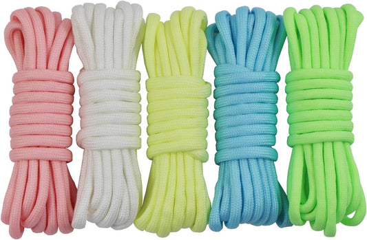 5 Colors x 10 Feet Luminous Paracord Bracelet Cord 4mm Glow in The Dark 9 Strands Parachute Rope Outdoor Survival Rope for DIY Hand Woven Paracord Lanyard Keychain