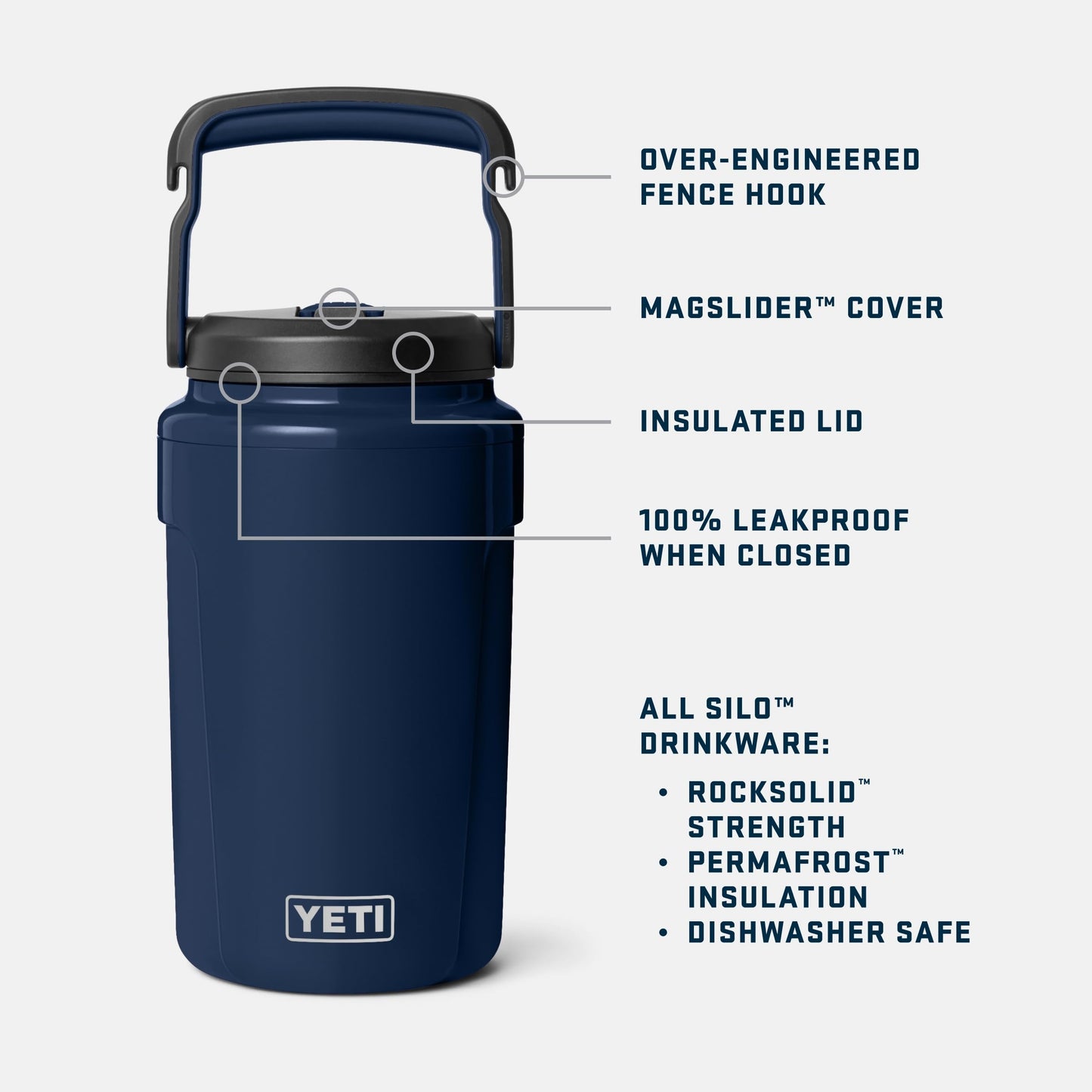 YETI Silo Half Gallon Insulated Straw Cap Water Jug – Leakproof, Lightweight Sports Bottle with Fence Hook Handle – Keeps Drinks Ice-Cold – Ideal for Gym, Sports & Tournaments, Rescue Red