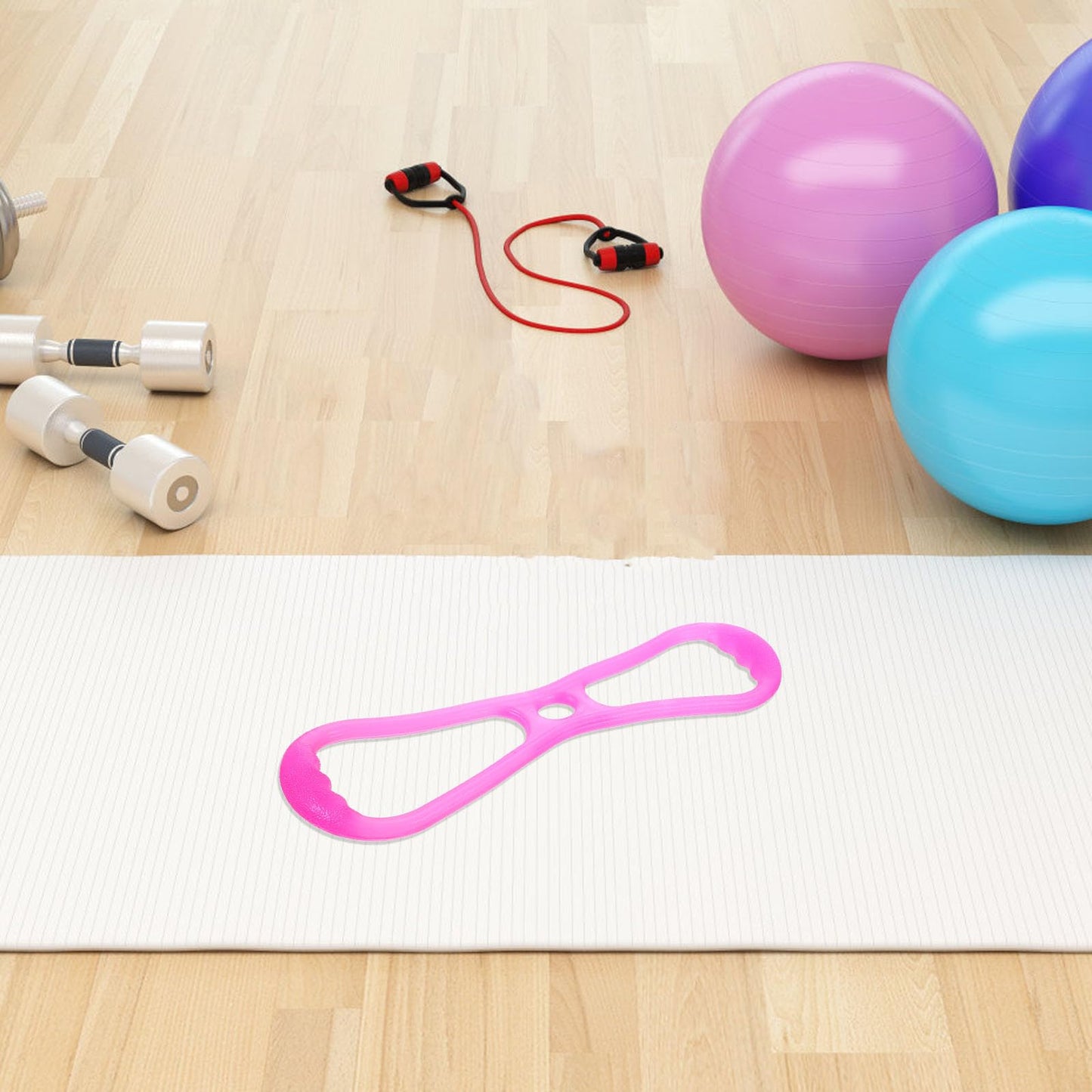 Kisangel Silicone Yoga Tension Band, Figure 8-Shaped Elastic Pull Rope, Multifunctional Resistance Bands for Fitness, Chest, Arm, Shoulder Stretch, Portable and Compact, Pink