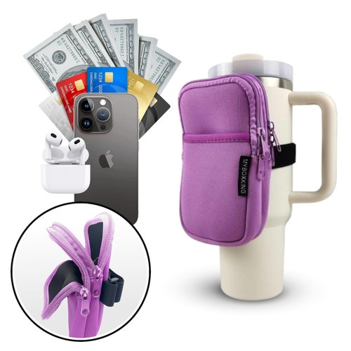 MYBOXKING Water Bottle Pouch,Stanley Cup Pouch,Tumbler Pouch,Stanley Fanny Pack,Bag for Cup,Bottle Wallet,Water Bottle,Accessories,Phone,Gym (Purple)