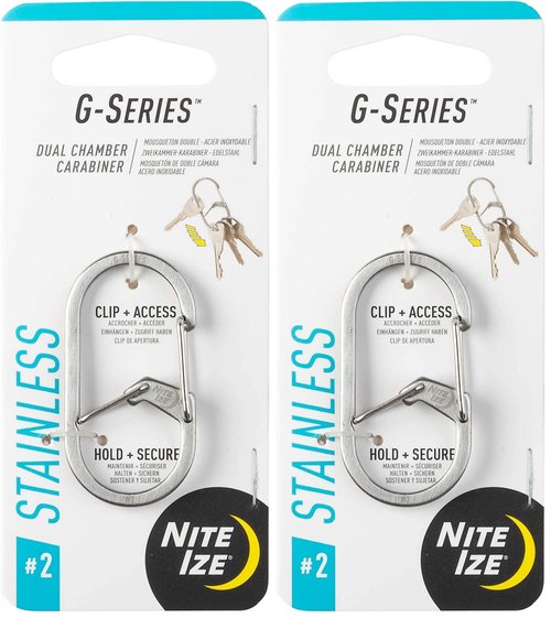 Nite Ize GS2-11-R6 G-Series Dual Chamber Carabiner, Size #2 2-Pack, Stainless Steel