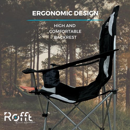 ROFFT Camping Folding Chairs | Heavy Duty | Supports 250 LBS | Steel Frame | Collapsible with Cup Holder | High Back | 21" D x 36" W x 42" H