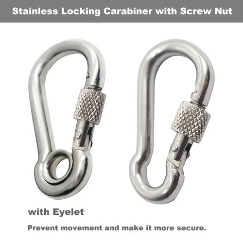 Floyutin Stainless Heavy Duty M5x50mm Locking Carabiner Snap Hooks with Screw Nut Connector Chains Links Hardware Fasteners, 10 PCS