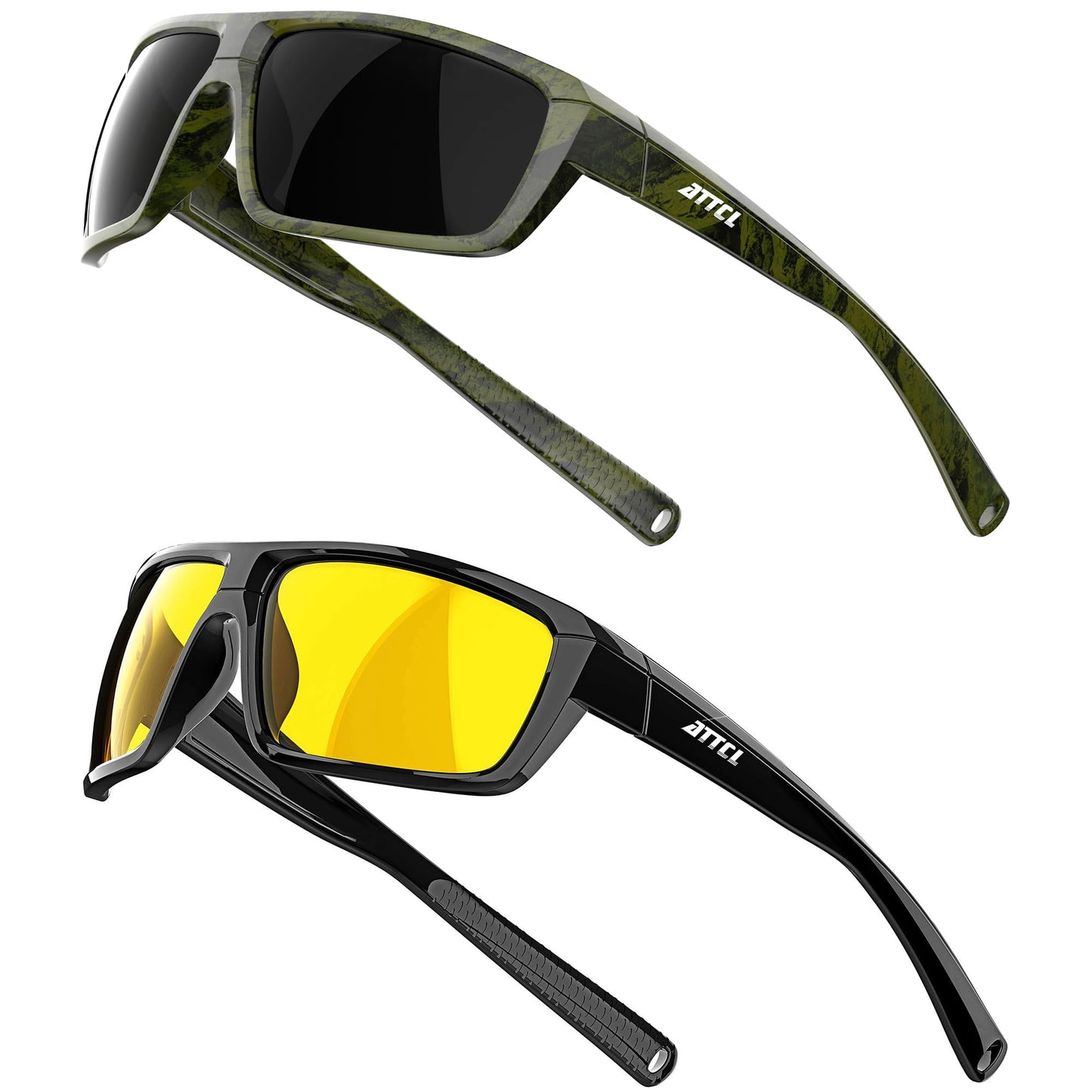 ATTCL Bundle Polarized Wrap Sunglasses For Men+Night Driving Glasses for men:(5001-Camouflage)+(5001-Night Driving Glasses)