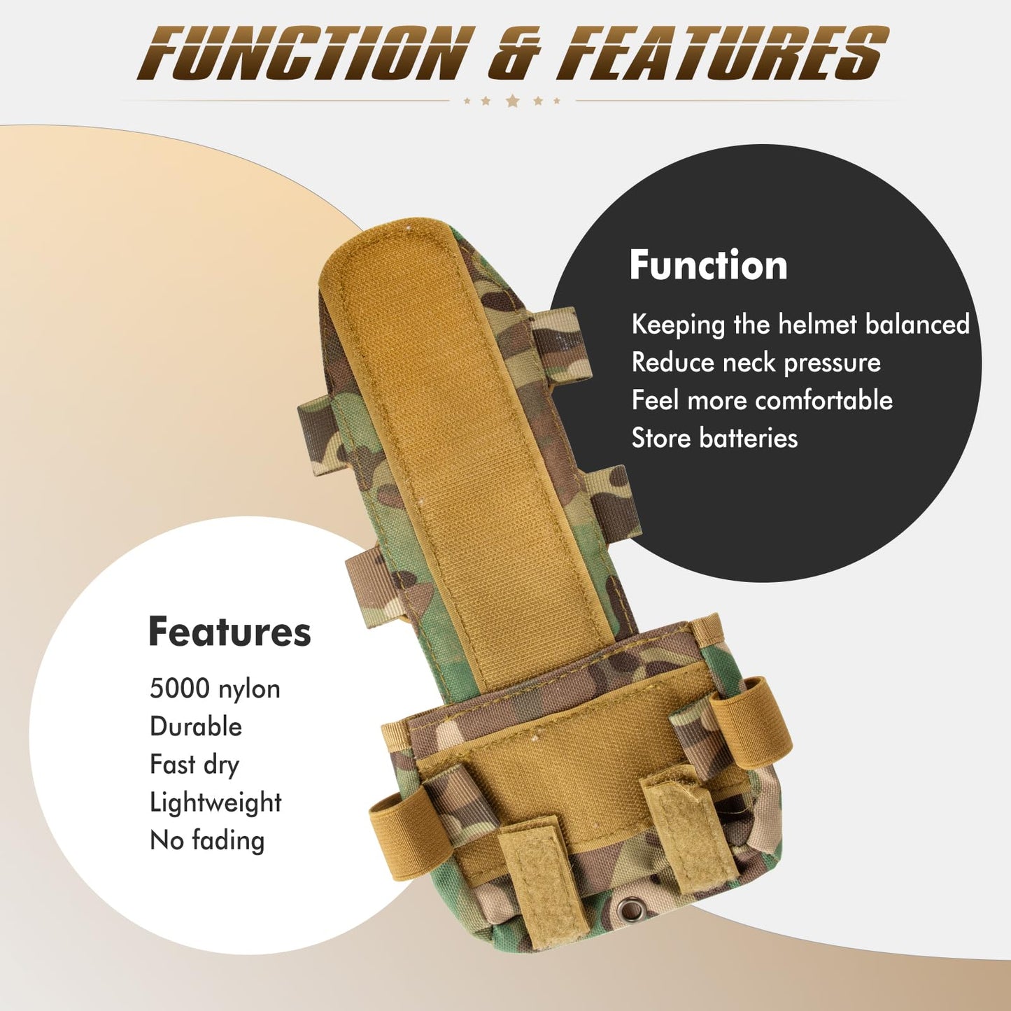 Gexmil Tactical Helmet Battery Pouch Counterweight Pouch MK2 Helmet Battery Pack Balance Weight Bag for Airsoft Hunting Outdoor Sports(Sand Color)