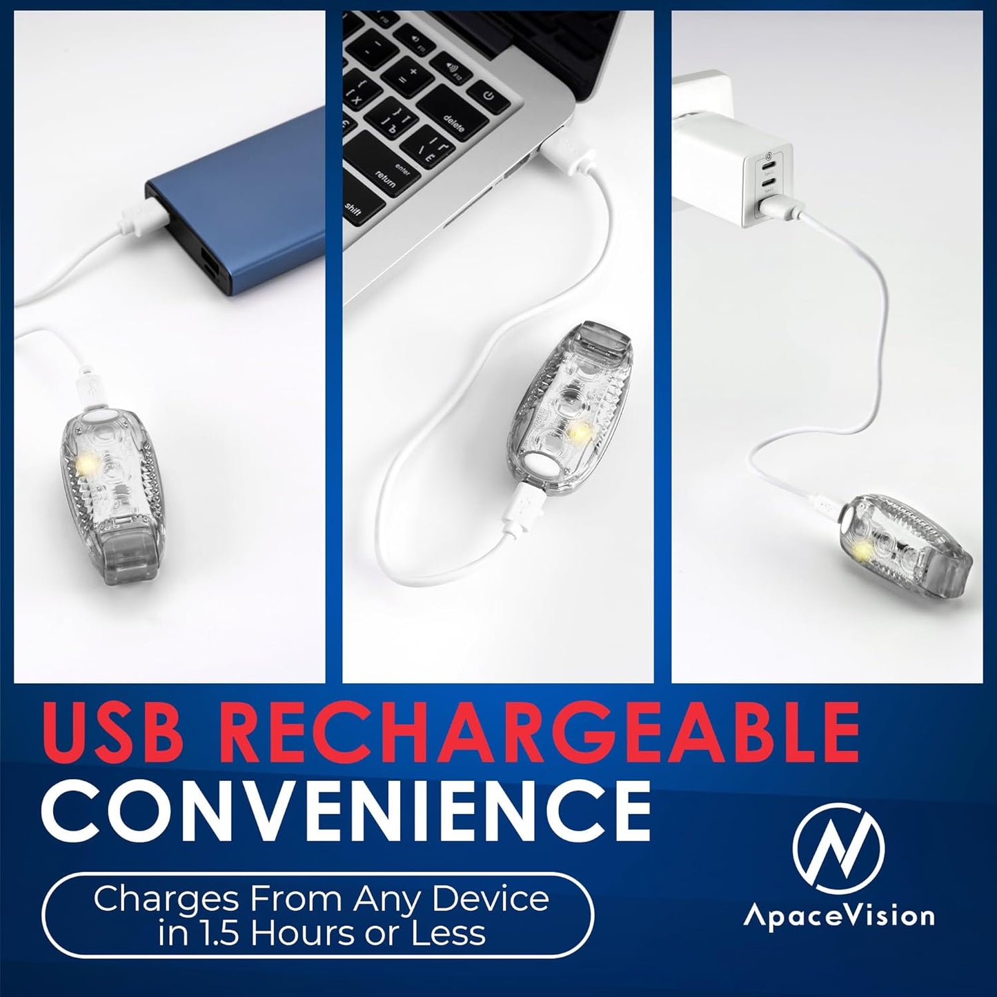 EverLightFX USB Rechargeable LED Safety Light (2 Pack) by Apace - Super Bright Bike Tail Light Works Brilliantly as Running Light for Joggers, Pets, Bicycle Strobe or Rear Clip On Lights