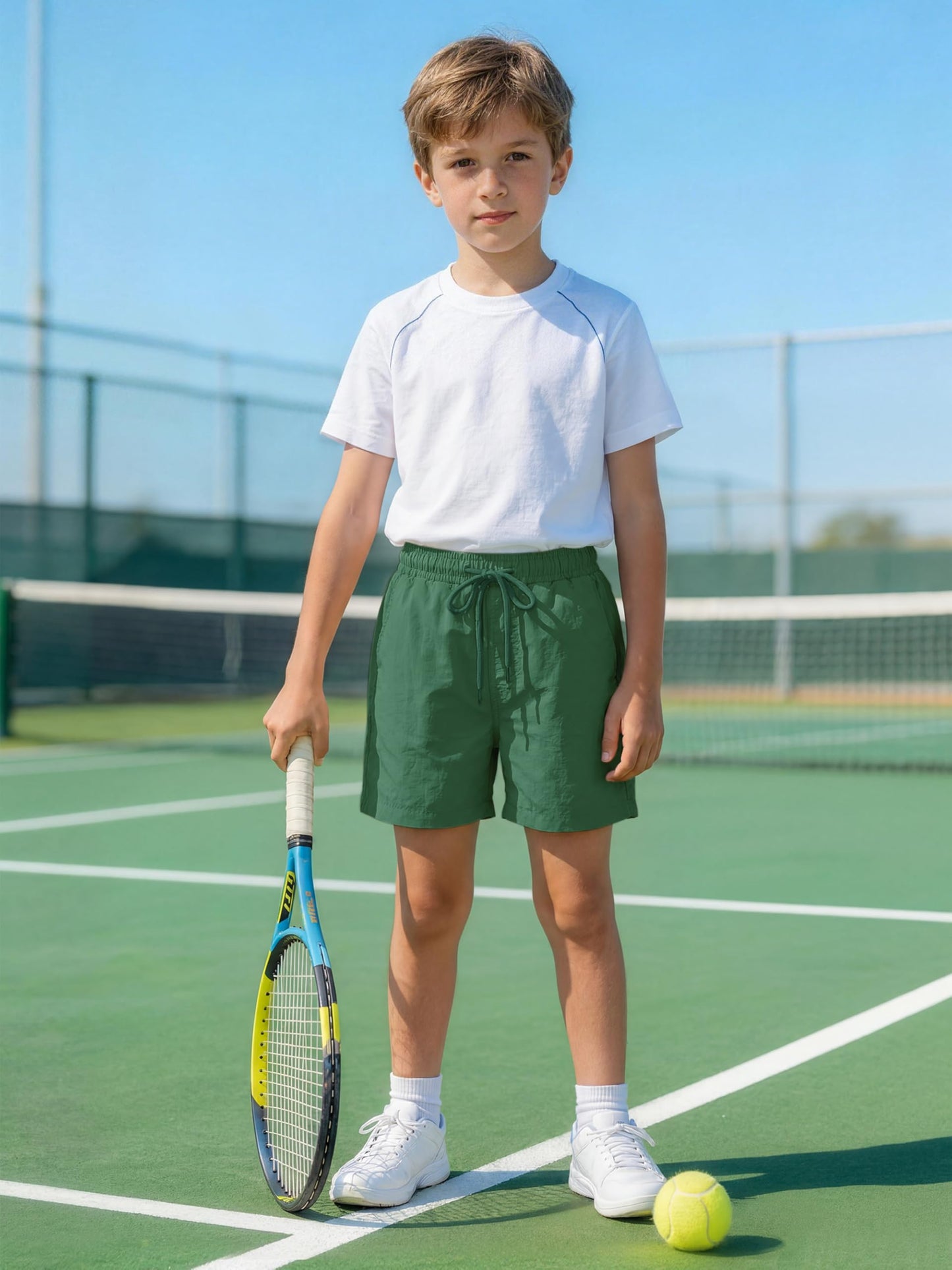 Cooraby 2 Pack Boys Quick Dry Shorts Pull On Cargo Shorts Waist Drawstring with Pockets School Uniform Activewear for Kids 5-12Y