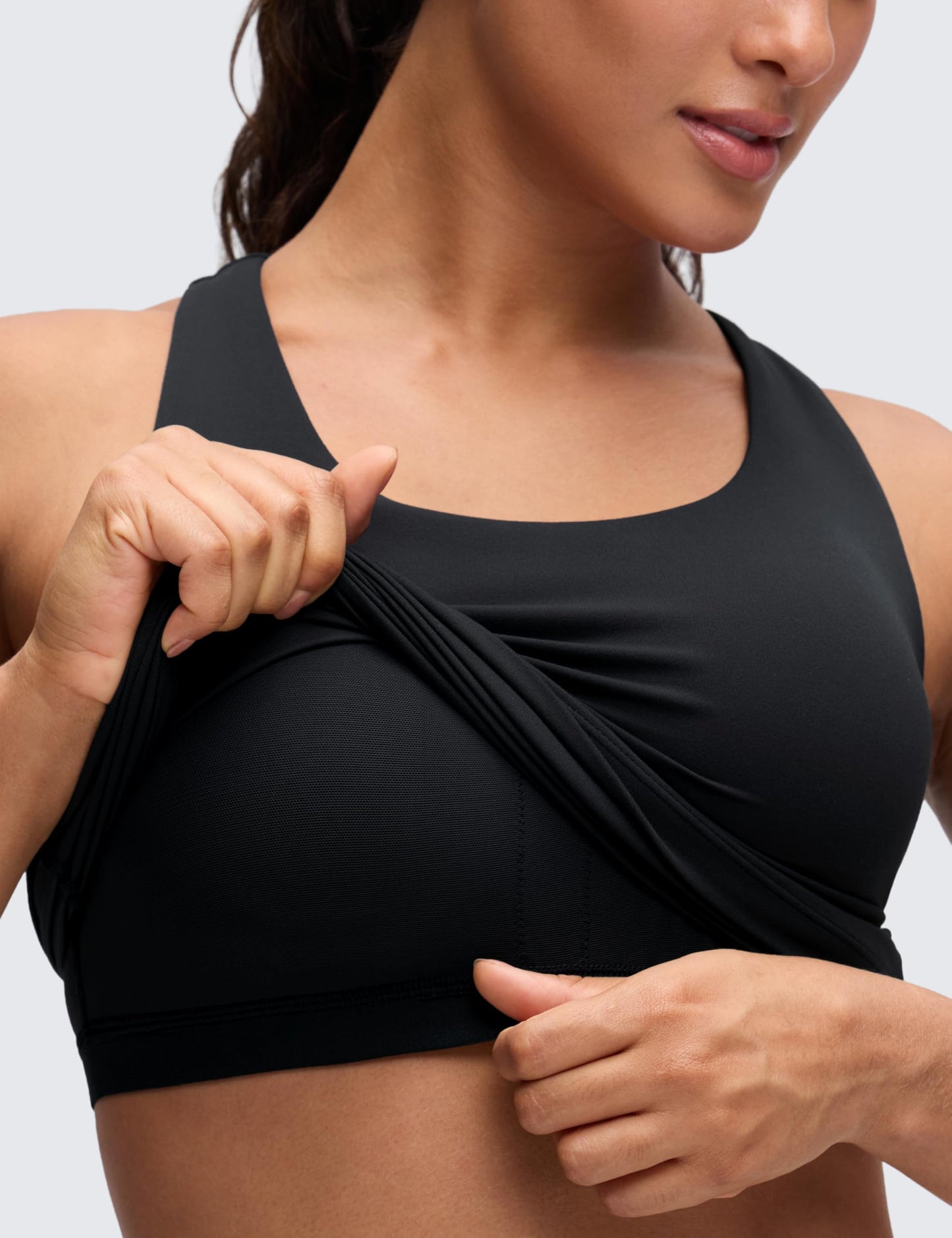 CRZ YOGA Butterluxe Workout Racerback Tank Tops for Women - Padded Athletic Spandex Yoga Shirts with Built in Bra Black Medium