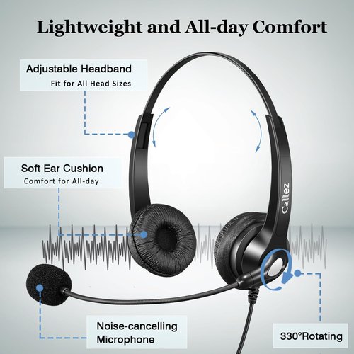 Callez Phone Headset for Cisco with Noise Cancelling Mic & Mute Switch, Dual RJ9 Corded Telephone Headsets Compatible with Cisco IP Phones 6941 6851 6945 7821 7841 7861 7942 7945 7962 7965 8811 8861