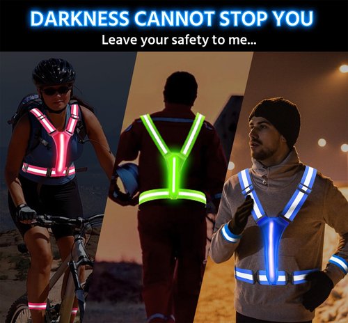 BEBJUIL LED Reflective Vest,3 Pack Light Up Running Gear with Reflector Armbands,High Visibility Reflective Glow Belt,Rechargeable Light Up Running Vest for Running,Jogging,Walking,Cycling