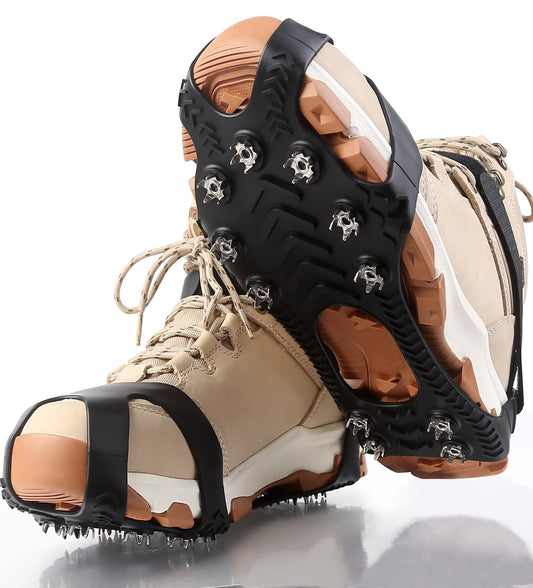 Ice Grippers for Shoes and Boots, Ice Cleats Anti Slip Traction Grips Fasten Over Footwear, Protable Snow Crampons for Hiking Climbing Walking, Medium, Black