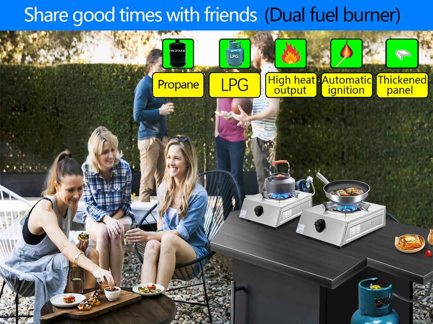 Horynar Propane Stove Single Burner Propane Stove 1 Burner 12,000 BTU Dual Fuel Auto Ignition with CSA Converter / QCC1 LPG Hose for Emergency Outdoor Cooking