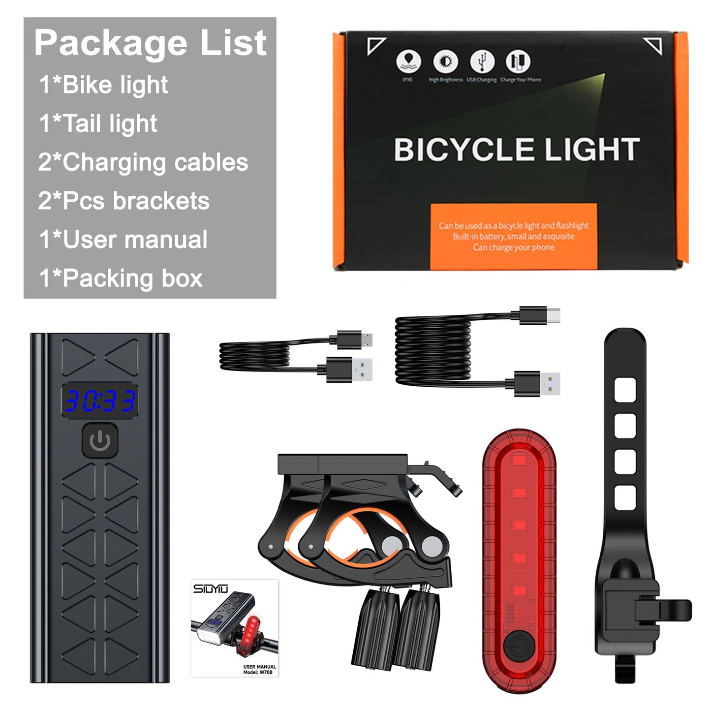 3600 Lumens Bike Lights, 8* LED Bike Light, 9600 mAh USB-C Rechargeable Bicycle Headlight with 5＋4 Light Modes, IPX6 Waterproof Bicycle Lights for Mountain Road Cycling Commuting Night Safety