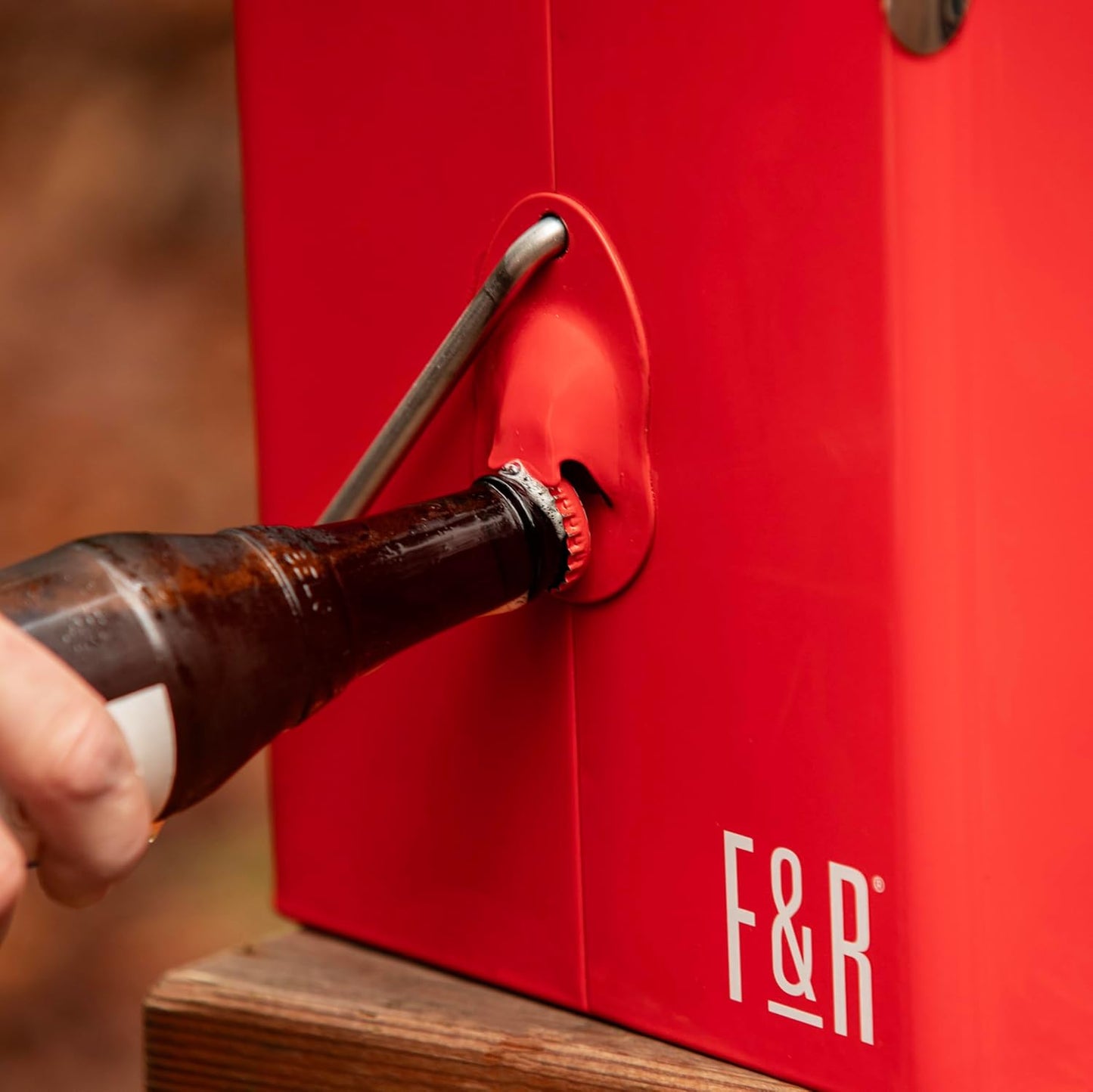 Foster & Rye Stainless Steel Retro Cooler, Vintage Metal cooler, Antique Beverage Chiller and Ice Chest, Plastic Lined Drink Chest, Mounted Bottle Opener, Holds a 6-pack, Red