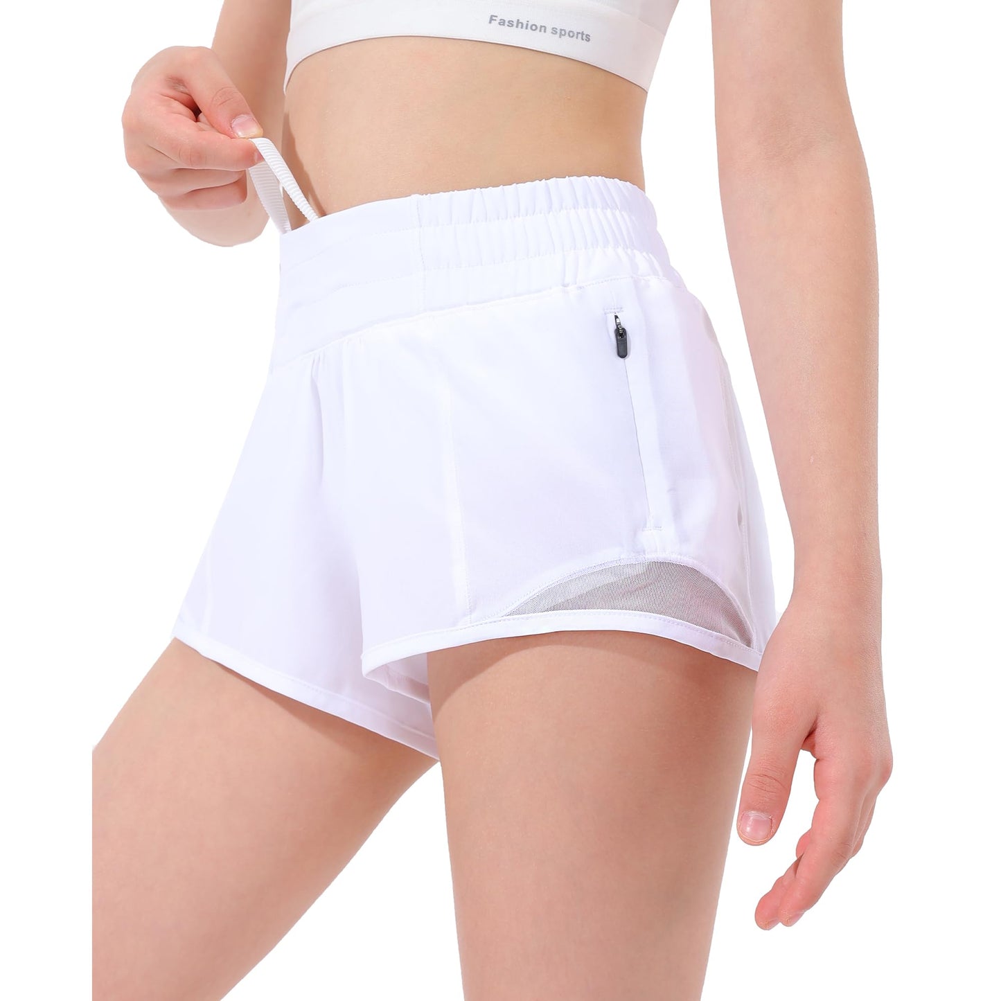Aurefin Girls Athletic Shorts, Lightweight Running Shorts for Teen Girls Kids Sports Active Shorts with Zip Pocket and Elastic White/S
