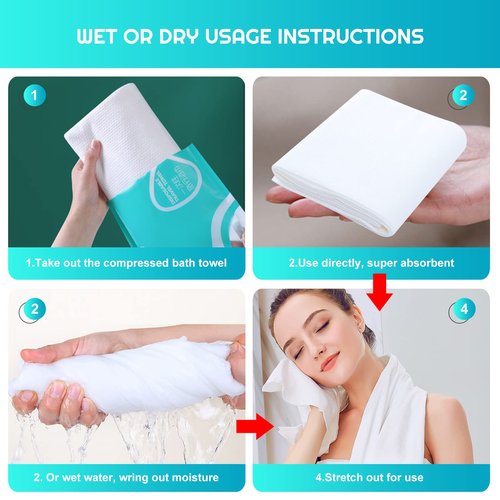 GXF 2 Packs Compressed Bath Towel Tablets, 56'' x 28'' Pure Cotton Portable Disposable Hypoallergenic Dehydrated Expandable Compact Compressed Towels Washcloths for Camping Swimming Traveling Hiking