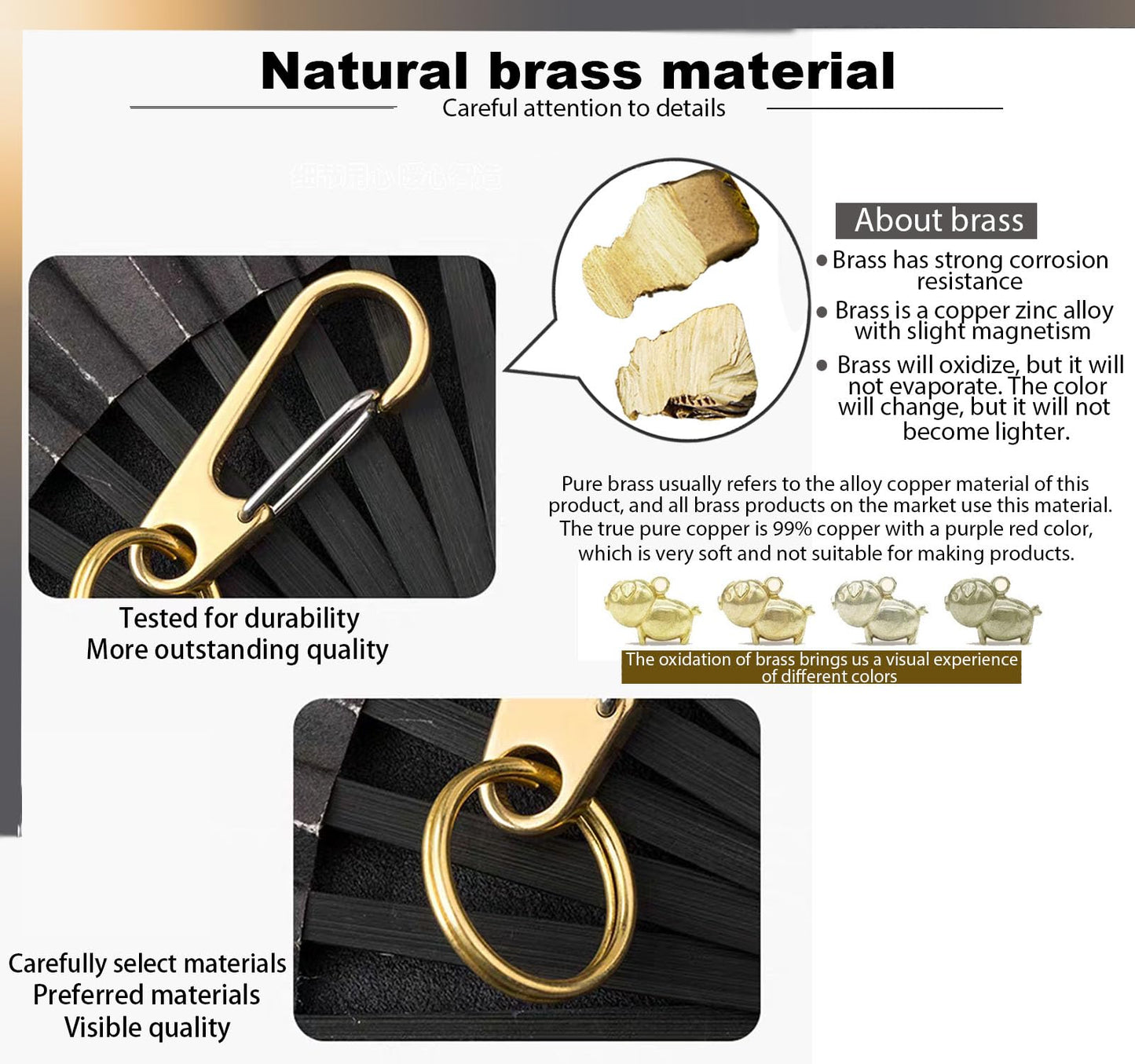 Free Eagle Carabiner Clip, Key Carabiner Keychain Hook, Climbing Backpack Camping Small Hooks, 1.9" & 2.3" for Belt, 2 Pcs Metal Brass Carabiner Locking and Stainless Spring Snap with Keyring