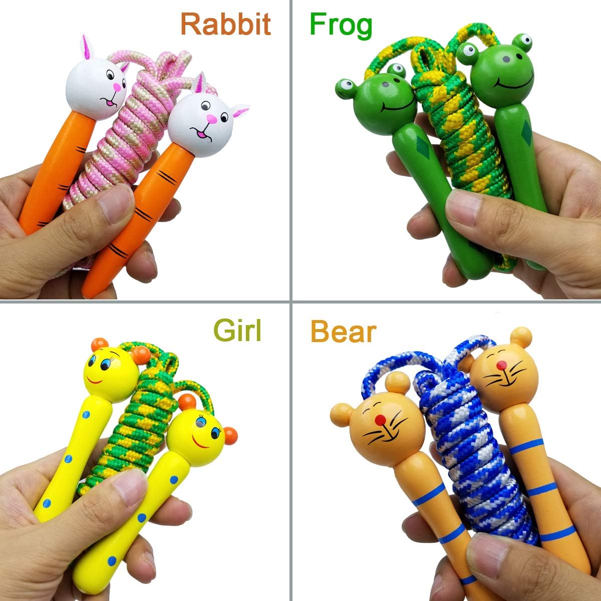 4 Pack Jump Rope with Wood Handles for Kids - Skipping Rope Great for Children and Students Outdoor Fun Activity, Party Favor, Recreation and fitness Keeping Fit.
