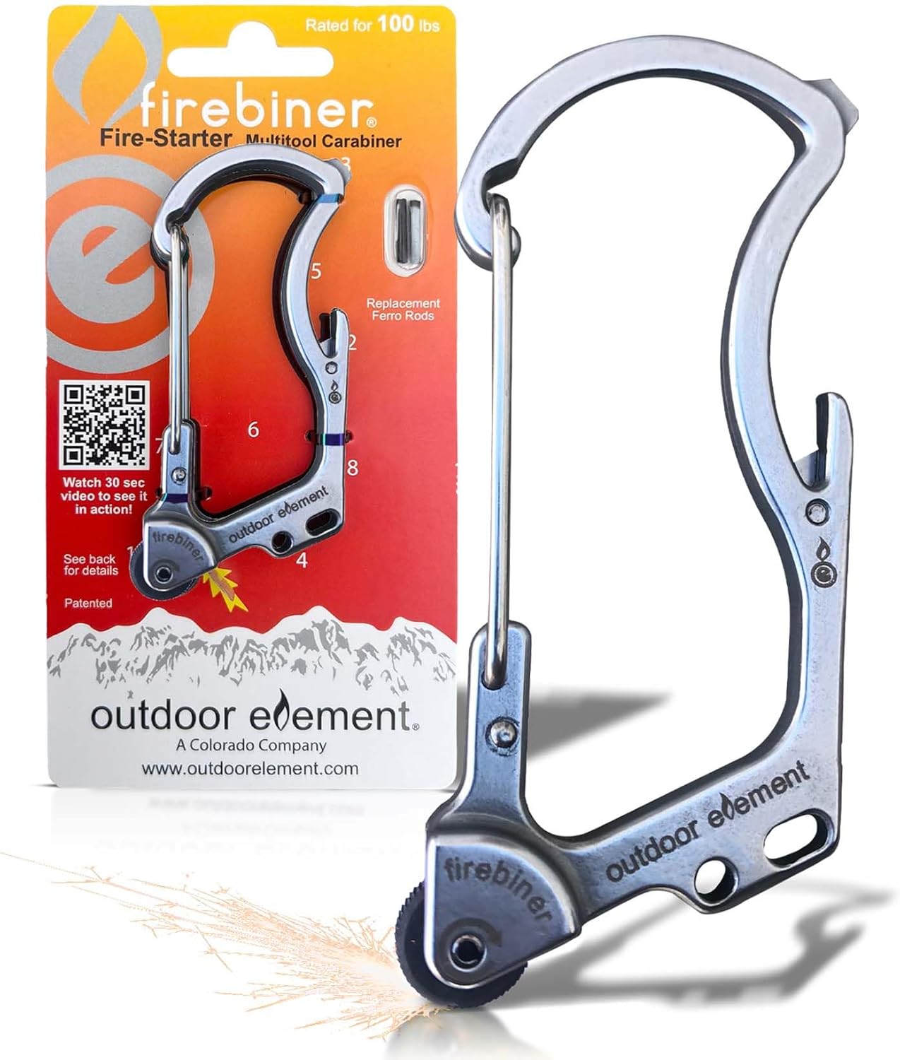 Firebiner 6-in-1 Fire-Starting Carabiner EDC Emergency Multitool -Keychain,Utility Blade,Bottle Opener,& More