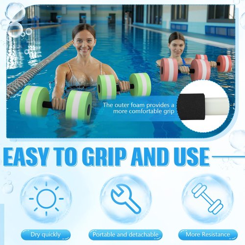 PullCrease 4 Pcs Water Weights Aquatic Exercise Dumbbells for Pool Water Dumbbell Set EVA Foam Pool Weights Dumbbells Resistance Water Aerobics Weight Fitness Barbells Equipment(Pink, Green)