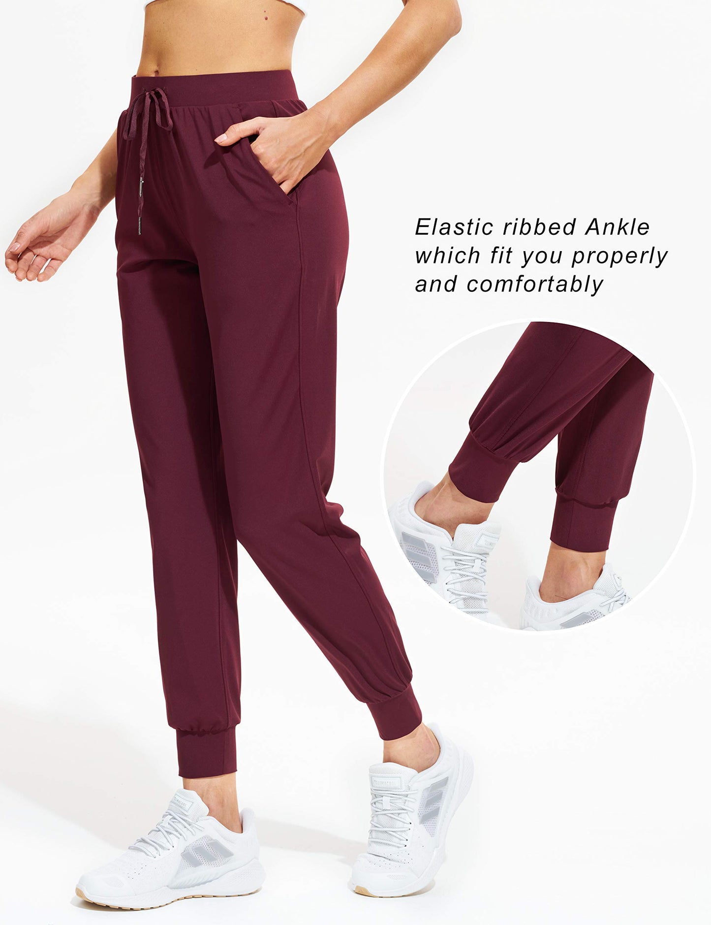 Libin Women's Joggers Pants Athletic Sweatpants with Pockets Running Tapered Casual Pants for Workout,Lounge, Burgundy 3XL