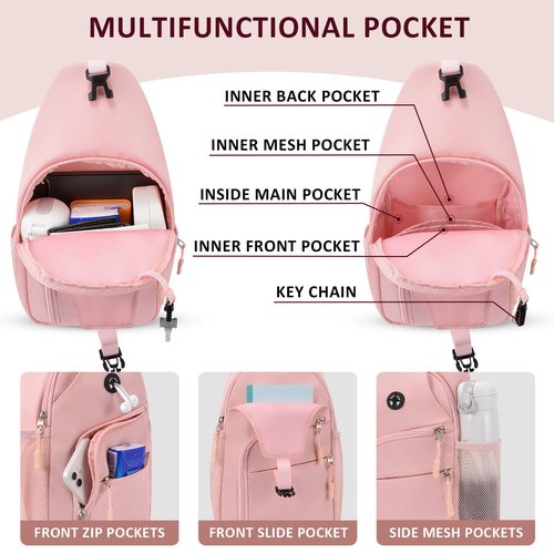 Tuwubi Crossbody Bags for Women Trendy,Sling Bag for Men with Adjustable Shoulder,Travel Essentials Backpack Suitable for Sports Running Traveling Hiking(Pink,Large)