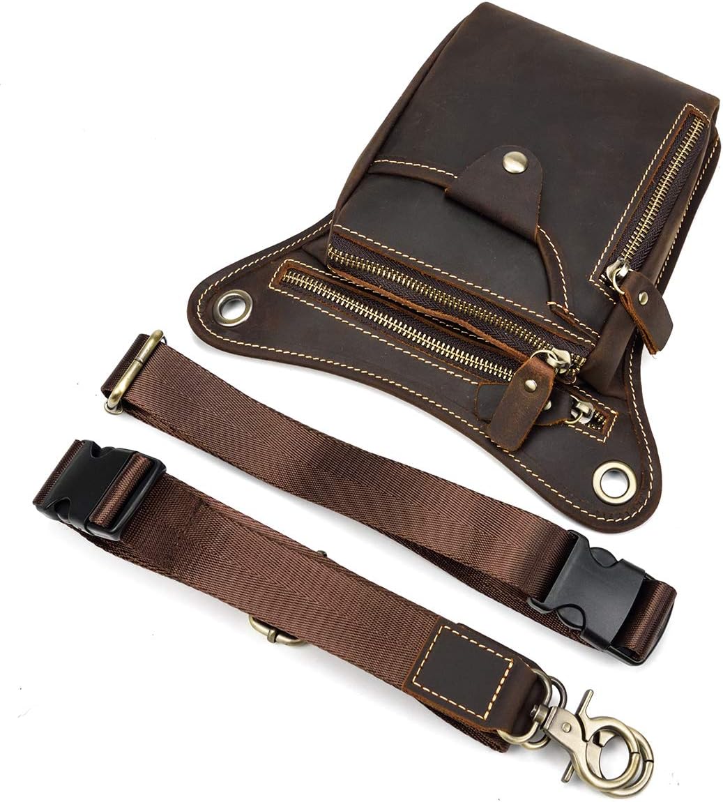 Genuine Leather Waist Bag Retro Hip Pack Drop Leg Bag Pouches Belt Bumbag for Men Multi-Purpose Cycling Riding Sport Bag