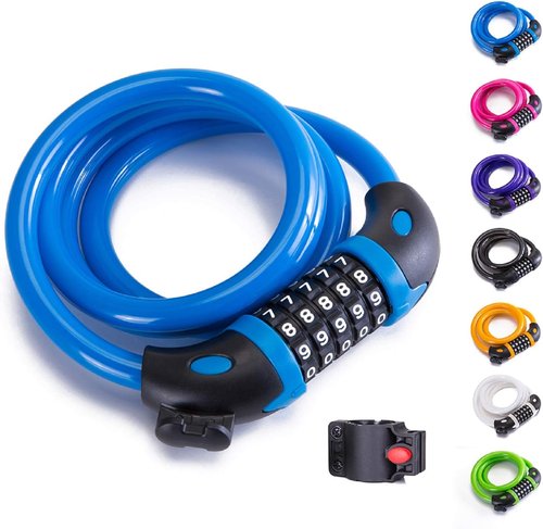 Bike Lock Bicycle Lock Chain ，5-Digit Combination Lock Core Steel Wire Bike Lock Security&Portable Bicycle Locks,1.1m x 1/2 inch (Orange)
